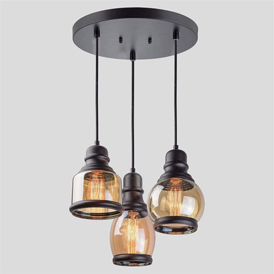 Kiyaan 3 Lights Round Cluster Black Hanging Pendant (Bulb Not Included) (Pack of 1) Chandelier Ceiling Lamp(Gold)