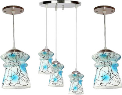 VAGalleryKing Multicolor Glass Decorative 3Lite Ceiling Lamp With 2 Hanging Light Combo Pack Pendant Lamp Ceiling Lamp(Blue)