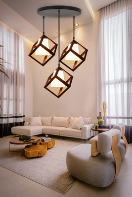 GENREE GEN- CUBE WHITE PVC GLASS ROUND THALI Chandelier Ceiling Lamp(Black)