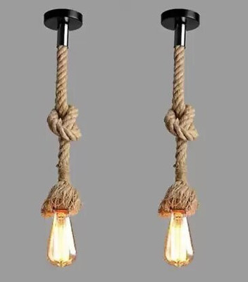 spark world Pendant Rope Lights for Ceiling Hanging Lights (Bulb not included - Pack of 2) Pendants Ceiling Lamp(Beige)
