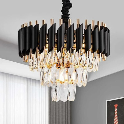 MSM crystal Black Gold polish metal 400mm chandelier hanging ceiling pendant jhoomer Chandelier Ceiling Lamp(Black, Gold)