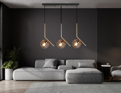 GAUVIK GAU- LINEAR 8008 SMOKE GLASS THALI Chandelier Ceiling Lamp(Gold)