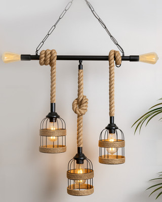 Homesake Handmade Hanging Chandelier Light, cage 3 Light Chandelier Ceiling Lamp(Black)