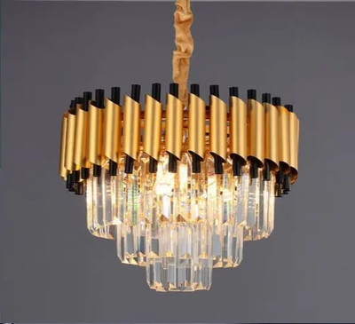 MSM Glass Crystal Modern Ceiling Jhumar Light Fixure Gold Black( 400mm ) Chandelier Ceiling Lamp(Multicolor)