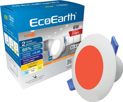 ECOEARTH Bixy |6W| Led Junction & Concealed Downlight| Round |Red| Pack of 1 Recessed Ceiling Light Ceiling Lamp(Red)
