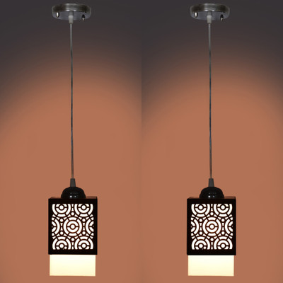 Gojeeva Wooden Hanging Lamp Without Bulb(PACK OF 2) Pendant Lamp Ceiling Lamp(Black)