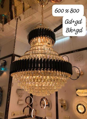 MSM crystal Black Gold polish metal 450mm chandelier hanging ceiling pendant jhoomer Chandelier Ceiling Lamp(Black, Gold)