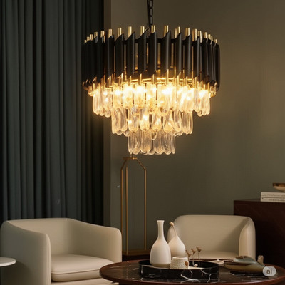 V & B ENTERPRISES Crystal Jhumar 400mm Chandelier Ceiling Lamp Chandelier Ceiling Lamp(Gold)