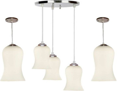 VAGalleryKing Multicolor Glass Decorative 3Lite Ceiling Lamp With 2 Hanging Light Combo Pack Pendants Ceiling Lamp(White)