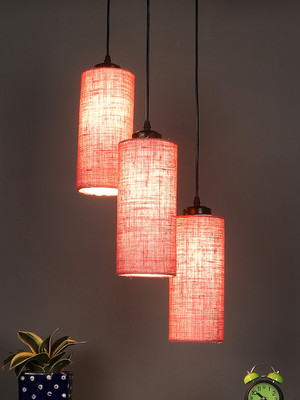 Devansh Devansh Pink Jute Cylindrical Cluster Hanging Lamp Pendant Lamp Ceiling Lamp(Pink)