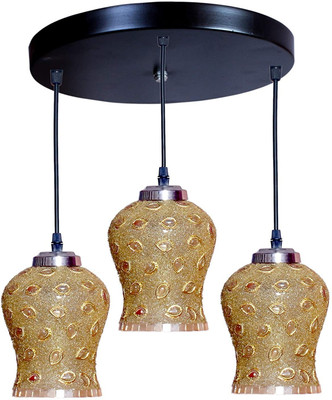 GAUVIK GAU-CLUSTER HANGING GOLDEN GLASS THALI Cluster Pendant Light/Cluster Hanging Light/Cluster Ceiling Light for Restaurant,Bedroom, Living Room and Home Decor Chandelier Ceiling Lamp(Gold)