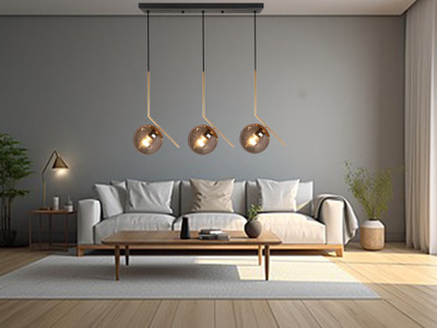 KINIS KIN- 8008 BLACK DOOM GLASS LINEAR THAALI Cluster Hanging Light/Ceiling Light Chandelier Ceiling Lamp(Gold)
