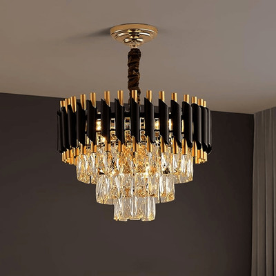 SMRAYAS Modern Glass Crystal Black Gold 400mmChandeliers Chandelier Ceiling Lamp(Gold)