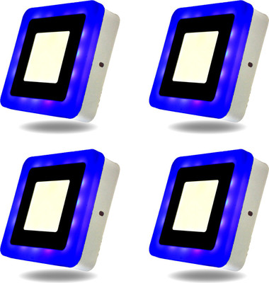 D'Mak 6W LED Side Blue Square Surface Panel Light Ceiling 3D Effect Lighting (Double Color) pack of 4 Recessed Ceiling Lamp(White, Blue)