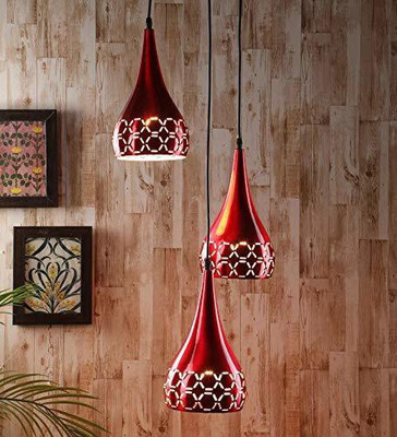 GAUVIK GAU-CLUSTER HANGING BALLOON CUTTING MEHROON THAALI Cluster Pendant Light/Cluster Hanging Light/Cluster Ceiling Light for Restaurant,Bedroom, Living Room and Home Decor Chandelier Ceiling Lamp(Maroon)