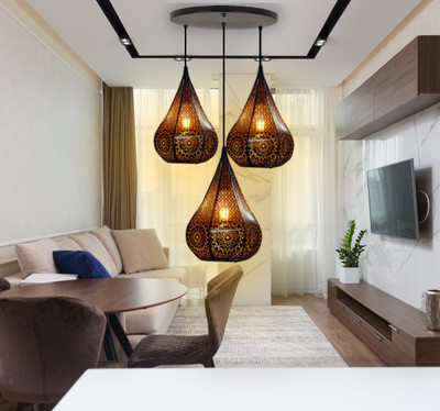 GAUVIK GAU - BLACK 1135 LINEAR THAALI Chandelier Ceiling Lamp(Black)