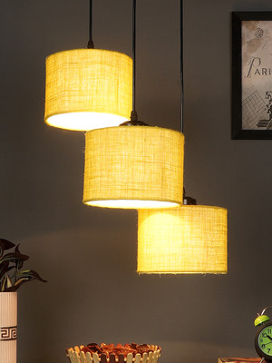 Devansh Devansh Yellow Jute Round Drum Cluster Hanging Lamp Pendant Lamp Ceiling Lamp(Yellow)