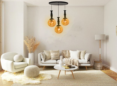 GAUVIK GAU 71 DOOM LUSTER GLASS ROUND THAALI Chandelier Ceiling Lamp(Multicolor)