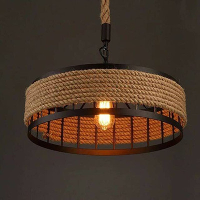 Virya Hanging Vintage Rope Pendant Light Rustic Hemp Rope Light(Without Bulb) Pendant Lamp Ceiling Lamp(Black)