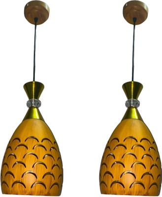 Areezo AREEZO HL CHAND CUT WOODEN FINISH LIGHT YELLOW COLOUR BULBNOT INCL. (PACK OF 2) Pendant Lamp Ceiling Lamp(Yellow)
