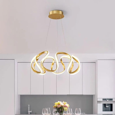 GENREE Roof Luxury Mordern Curvy Style LED Chandelier 3 Light (WW/WH/NW) Light Chandelier Ceiling Lamp(Gold)