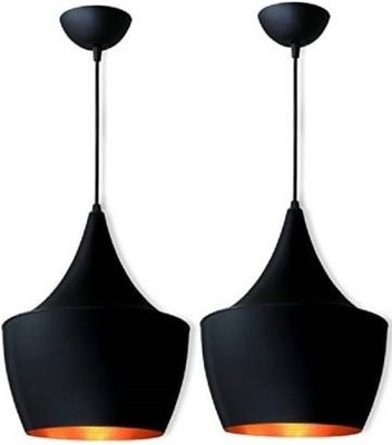 KrefihR Pack of 2 Metal Black Dolak Ceiling Lamp Light Round Pendants Ceiling Lamp(Black)
