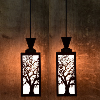 Gojeeva Wooden Hanging Lamp Style Hanging Lamp Creative Wood Pendant Light Lamp suitable for Living Room,Foyer,Bedroom,Hallway (Pack of 2) Pendant Lamp Ceiling Lamp(Brown)
