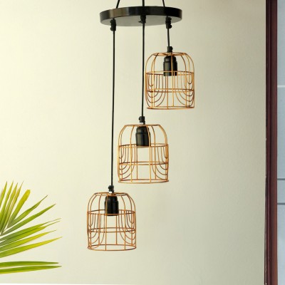 ExclusiveLane 'Bird Nest' Handcrafted Hanging Lamp 3 Shades Downlighter Ceiling Lamp(Gold)