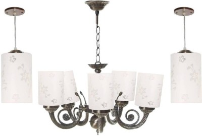 VAGalleryKing Multicolor Glass Decorative 5Lite Jhumar With 2 Hanging Light Combo Pack Chandelier Ceiling Lamp(White)