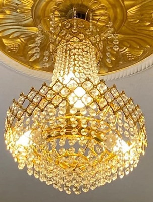 Prmoagen Crystal Big Size Jhumar Light For Living Room/Hall/Bed Room etc. Chandelier Ceiling Lamp(Gold, Clear)
