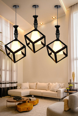 GENREE GEN -71 CUBE WHITE PVC GLASS H/L, PACK OF 3 Pendant Lamp Ceiling Lamp(Black)