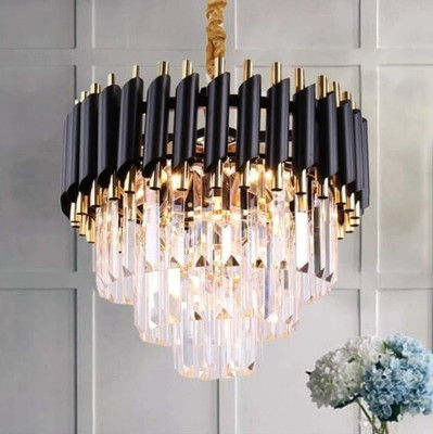 KAYUV crystal Black Gold polish metal 400mm chandelier hanging ceiling pendant jhoomer Chandelier Ceiling Lamp(Black, Gold)