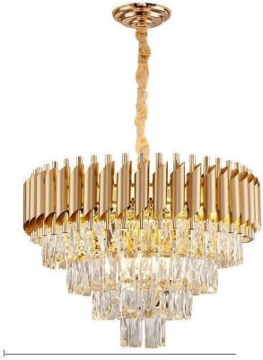 Blissbells Golden K-9 Crystal ALUMINMIUM Chandelier Ceiling Light, Golden, Round-400mm Chandelier Ceiling Lamp(Gold)