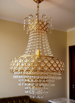 Prmoagen WITH BULB Glass octagon Beads Acid FLELTJHUBSZ_1 Jhumar Light For Chandelier Ceiling Lamp(Gold, White)
