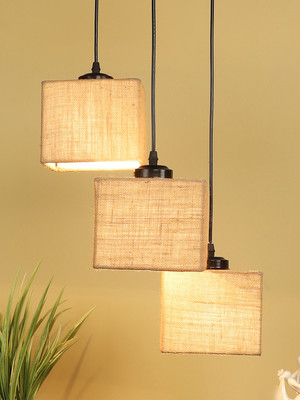 Devansh Square Beige Jute Cluster Hanging Lamp For Home, Office And Living Area Pendant Lamp Ceiling Lamp(Beige)