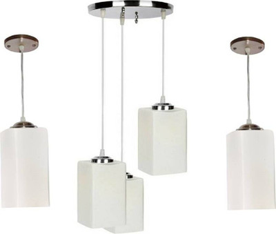 VAGalleryKing Multicolor Glass Decorative 3Lite Ceiling Lamp With 2 Hanging Light Combo Pack Pendants Ceiling Lamp(White)