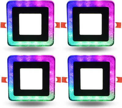 D'Mak 6 Watt white+PGB Multi Color LED Decorative Jelly Square 4D Effect Ceiling Lighting (Double Color) (Pack Of 04) Recessed Ceiling Light Ceiling Lamp(White)
