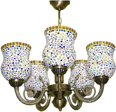 Kiyaan 5 Lights Round Cluster Chandelier Black Diamond Hanging Pendant Chandelier Ceiling Lamp(White)