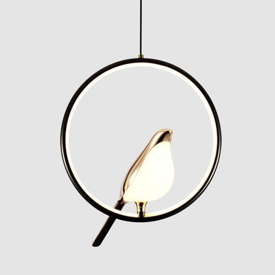 Areezo Areezo Modern Hanging Single Bird In Ring For Home Decor Black, LED (Pack Of 1) Ceiling Light Ceiling Lamp(Black)
