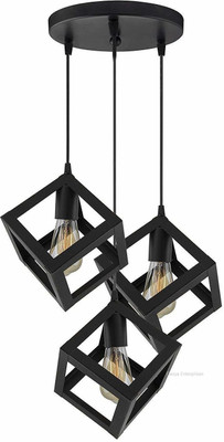 HomesElite Cube Square Shape Metal Black Hanging Pendant Ceiling Light Lamp Stylish Classic for Home Decoration Kitchen Dining Table Modern Lighting Living Room Bedroom Triple Cluster Antique Unique Chandelier Vintage (Bulb Not Included) Chandelier Ceiling Lamp(Black)