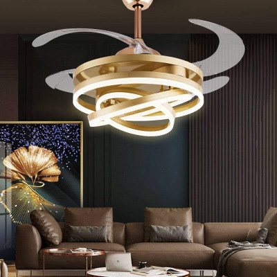 Virya Retractable Celing Fan Crystal Chandelier With 3 Color Setting vr-cl21 Chandelier Ceiling Lamp(Gold)