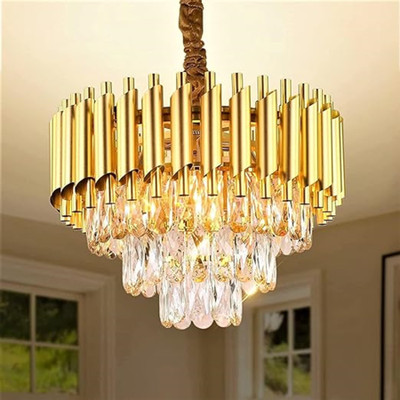 PR Prashant Crystal Decorative K9 Crystal Chandeliers Decorative Pendent(400mm,With Led) Chandelier Ceiling Lamp(Clear, Gold)