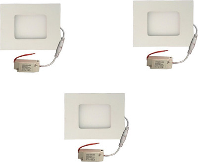 GALAXY Galaxy 3 watt Led panel light Square,Cool white with 2 years warranty Set of 3 Recessed Ceiling Light Ceiling Lamp(White)