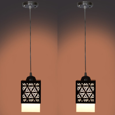 Gojeeva Wooden Hanging Lamp Without Bulb(PACK OF 2) Pendant Lamp Ceiling Lamp(Black)