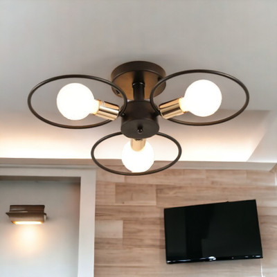 LYMON Lymon BLACK Hanging FAN STYLE 3 ROUND BLACK LIGHT (Pack of 1) Bulb not Included Chandelier Ceiling Lamp(Black)