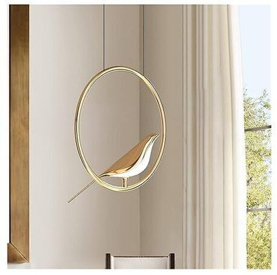 LYMON LYMON HANGING LIGHT COLOUR BIRD IN CIRCLE DESIGN FOR HOME DECOR LED (PACK OF1) Pendant Lamp Ceiling Lamp(Gold)
