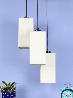 Devansh Devansh White Jute Square Cluster Hanging Lamp Pendant Lamp Ceiling Lamp(White)