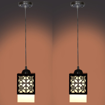 Gojeeva Wooden Hanging Lamp Without Bulb(PACK OF 2) Pendant Lamp Ceiling Lamp(Black)