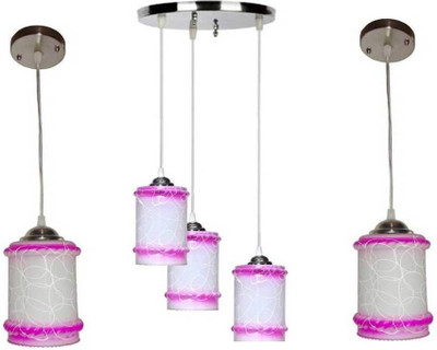 VAGalleryKing Multicolor Glass Decorative 3Lite Ceiling Lamp With 2 Hanging Light Combo Pack Pendant Lamp Ceiling Lamp(Pink)