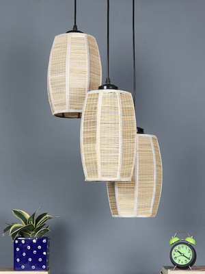 Devansh Devansh Bamboo Round Dholak Cluster Hanging Lamp Pendant Lamp Ceiling Lamp(Beige)